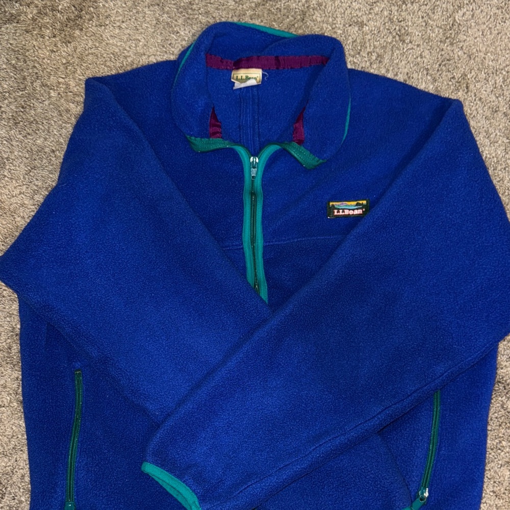 Vintage L.L. Bean Vibrant Blue Fleece with Green Trim